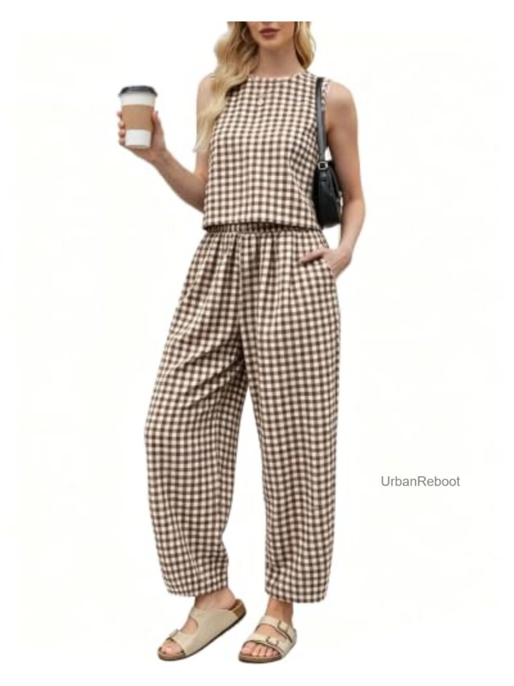 Women's Cotton 2-Piece Matching Set Sleeveless Tank & Wide-Leg Pants Summer